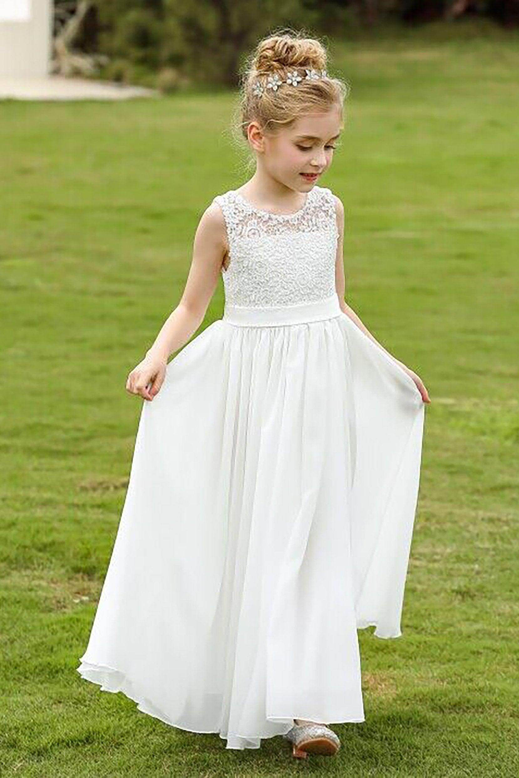 A-Line Floor Length Tulle Lace Flower Girl Dress CF0278 - COCOMELODY